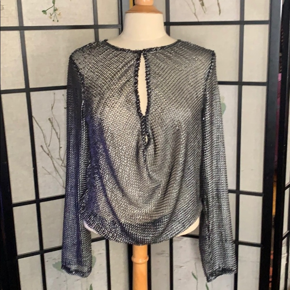 NWT Never Worn! Zara silver & black metallic top M